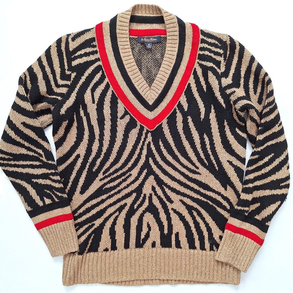 Brooks Brothers Year of the Tiger Sparkling Italian Yarn V-Neck Sweater